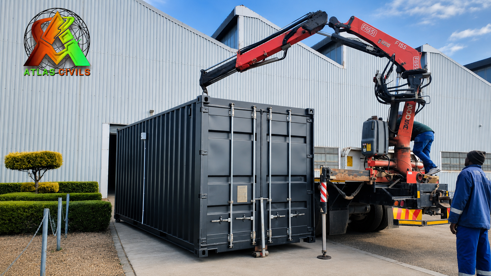 Atlas Civils team converting a shipping container into a purpose-built modular unit at their Dundee, KwaZulu-Natal factory